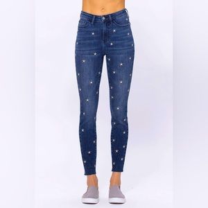 Judy Blue Dark Blue Skinny Jeans with Star Pattern